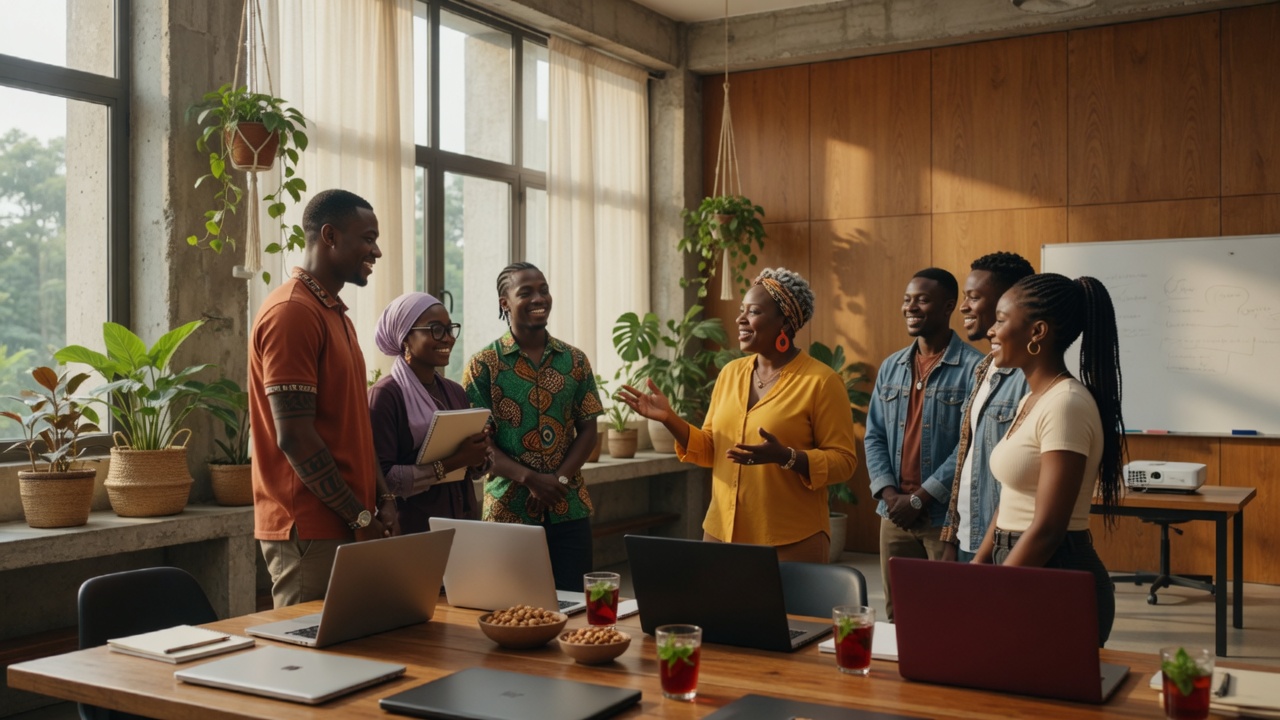 Formateurs et apprenants Honowa Academy dans l'espace de formation à Douala